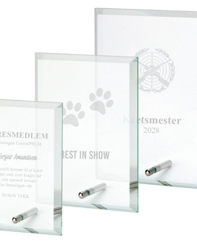 Glassplaketten Io lasergravert med ønsket tekst og motiv