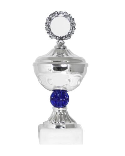 Sølvpokal med blå detaljer
