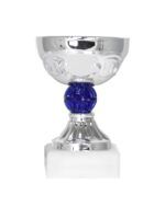 Liten sølvpokal uten lokk med blå detaljer