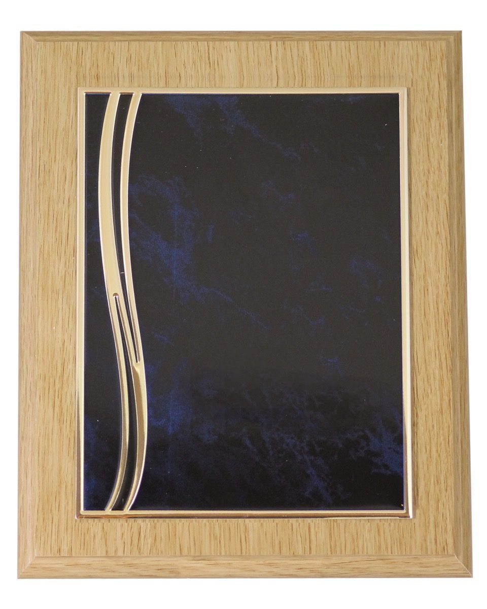 Plakett til utmerkelse. Plakett med blå metallfront.